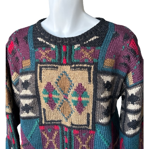 BOSTON TRADERS Vintage Hand Knit Geometric Sweater, Medium - Picture 9 of 12